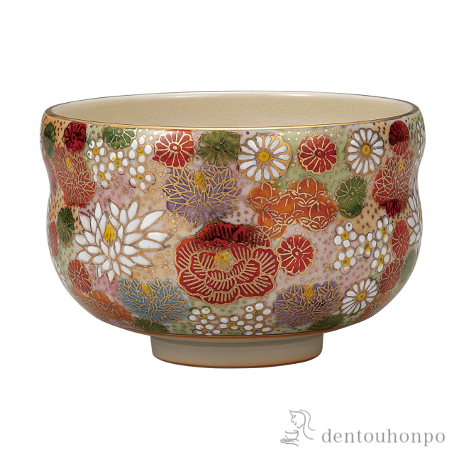 【窯出しお届け】茶道具 抹茶碗　九谷焼　手描き　豪華絢爛　本金金花詰 窯出し】茶道具 抹茶碗 九谷焼 手描き 豪華絢爛 本金金花詰