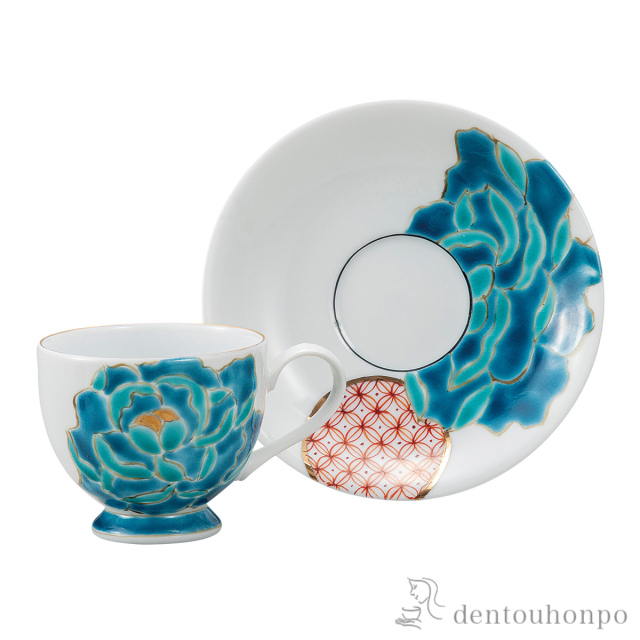 【送料無料】カップ＆ソーサー 青牡丹≪在庫確認後、通常即日で出荷≫ ( セット ソーサー ティーカップ 美味しい おすすめ 九谷焼 )