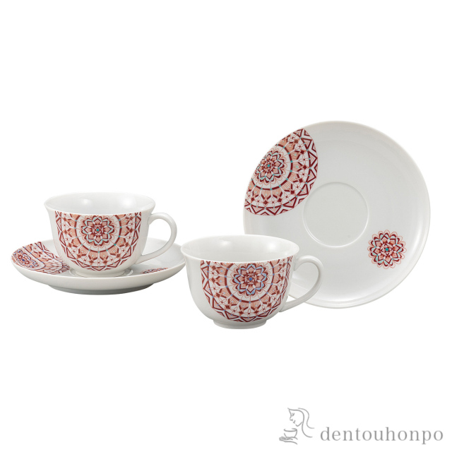 【送料無料】ペアコーヒー 赤絵丸紋≪在庫確認後、通常即日で出荷≫ ( セット ソーサー ティーカップ 美味しい おすすめ 九谷焼 )
