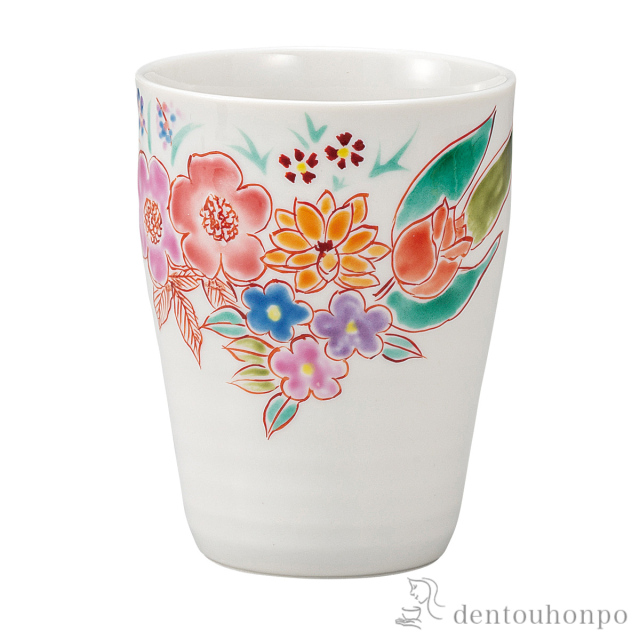 【送料無料】フリ−カップ 花園≪在庫確認後、通常即日で出荷≫ ( 焼酎グラス ビアカップ ビールグラス フリーカップ グラス 九谷焼 )