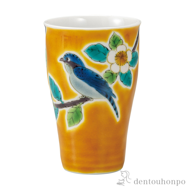 フリ−カップ 吉田屋花鳥≪在庫確認後、通常即日で出荷≫ ( 焼酎グラス ビアカップ ビールグラス フリーカップ グラス 九谷焼 )