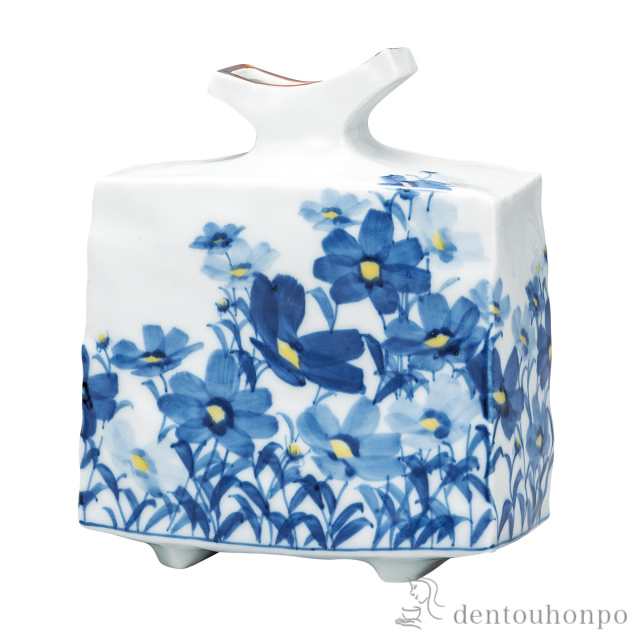 【送料無料】花瓶 染付秋桜 6号≪在庫確認後、通常即日で出荷≫ ( 木札名入れ有料 ガラス フラワーベース 花器 一輪挿し おすすめ 九谷焼 )