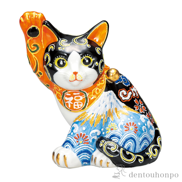 【送料無料】招き猫 白富士菊水 5.5号≪在庫確認後、通常即日で出荷≫ ( 置物 幸運 開運 まねきねこ 風水 九谷焼 )