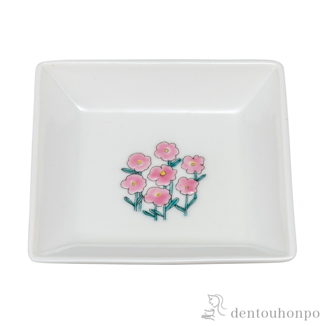 角小皿 花束 ピンク 3号≪在庫確認後、通常即日で出荷≫ ( プレート 醤油皿 豆皿 和食 洋食 九谷焼 )