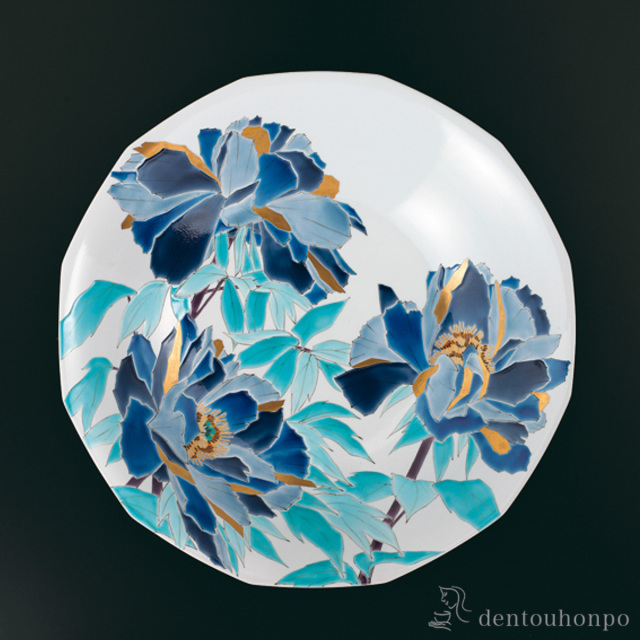 【送料無料】大鉢 色絵牡丹 静澄≪在庫確認後、1~3営業日で出荷≫ ( 木箱名入れ有料 置物 飾皿 スタンド 絵皿 贈り物 九谷焼 )