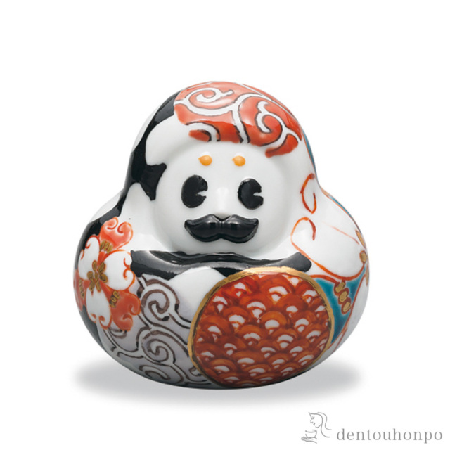 【送料無料】九谷焼置物 ひゃくまんさん 色華≪在庫確認後、1~3営業日で出荷≫ ( 木札名入れ有料 置物 幸運 風水 縁起物 人気 九谷焼 )