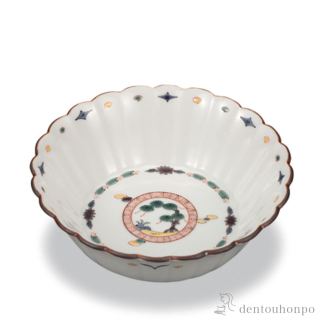 菊鉢 松丸文 5号≪在庫確認後、1~3営業日で出荷≫ ( 和食 食器 おつまみ 朝食 料理 九谷焼 )