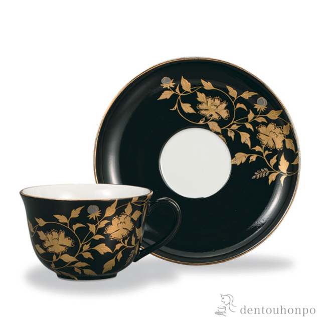【送料無料】コーヒーカップ＆ソーサー 金襴手 黒≪注文後に商品取り寄せ、後日納期連絡致します≫ ( 母の日 プレゼント 初任給 セット ソーサー ティーカップ 美味しい おすすめ 九谷焼 )