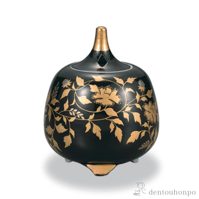 【送料無料】香炉 金襴手 黒≪在庫確認後、1~3営業日で出荷≫ ( 木箱名入れ有料 お香 線香 リラックス 仏具 人気 九谷焼 )