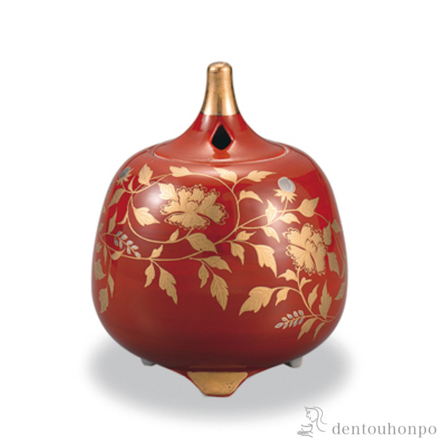 【送料無料】香炉 金襴手 赤≪在庫確認後、1~3営業日で出荷≫ ( 木箱名入れ有料 お香 線香 リラックス 仏具 人気 九谷焼 )