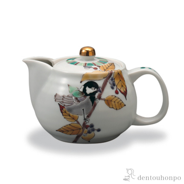 【送料無料】ポット急須 紫式部に四十雀 茶こし付≪在庫確認後、1~3営業日で出荷≫ ( ティーポット お茶 煎茶 日本茶 おすすめ 九谷焼 )