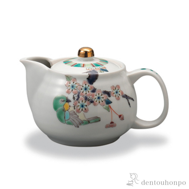 【送料無料】ポット急須 桜に目白 茶こし付≪在庫確認後、1~3営業日で出荷≫ ( ティーポット お茶 煎茶 日本茶 おすすめ 九谷焼 )
