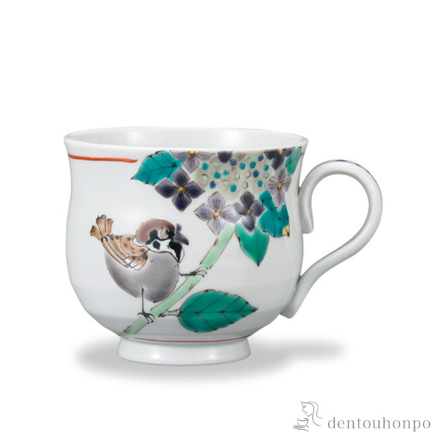 マグカップ 額紫陽花に雀≪在庫確認後、1~3営業日で出荷≫ ( プレゼント デザイン マグ オリジナル タンブラー 九谷焼 )