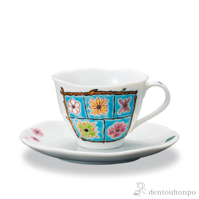 【送料無料】カップ&ソーサー フラワーBOX ライトブルー≪在庫確認後、1~3営業日で出荷≫ ( セット ソーサー ティーカップ 美味しい おすすめ 九谷焼 )