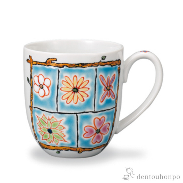 【送料無料】マグカップ フラワーBOX ライトブルー≪在庫確認後、1~3営業日で出荷≫ ( プレゼント デザイン マグ オリジナル タンブラー 九谷焼 )