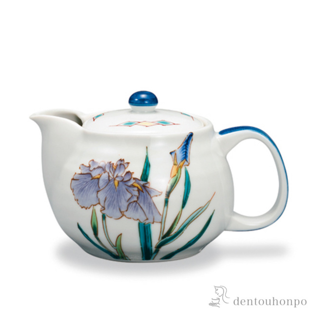 【送料無料】ポット急須 12か月の花 花菖蒲（5月） 茶こし付≪在庫確認後、1~3営業日で出荷≫ ( 母の日 プレゼント 初任給 ティーポット お茶 煎茶 日本茶 おすすめ 九谷焼 )