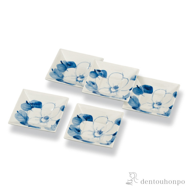 【送料無料】皿揃 白椿 3.5号 5枚セット≪在庫確認後、1~3営業日で出荷≫ ( 和食器セット お皿 揃える 食器 和食 九谷焼 )