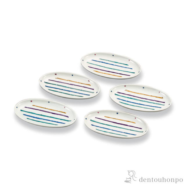 【送料無料】皿揃 線文 4.5号 5枚セット≪在庫確認後、1~3営業日で出荷≫ ( 和食器セット お皿 揃える 食器 和食 九谷焼 )