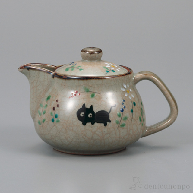 ポット急須 ねこ 茶こし付≪在庫確認後、1~3営業日で出荷≫ ( ティーポット お茶 煎茶 日本茶 おすすめ 九谷焼 )