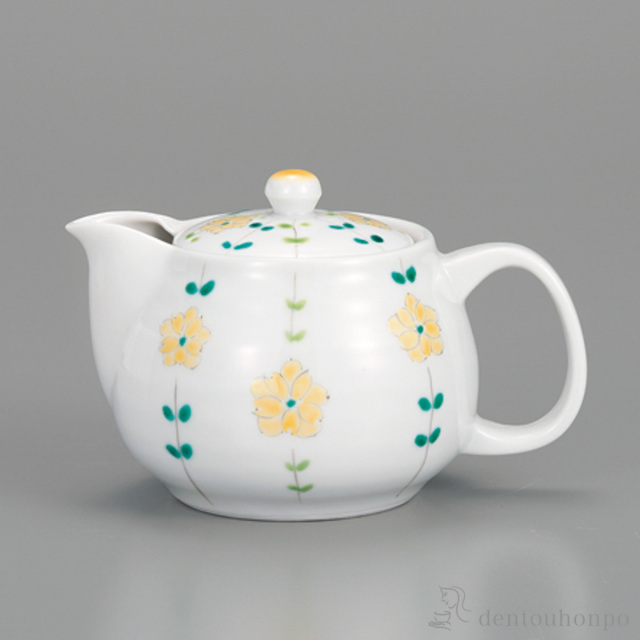 ポット急須 線花文 黄 茶こし付≪在庫確認後、1~3営業日で出荷≫ ( ティーポット お茶 煎茶 日本茶 おすすめ 九谷焼 )