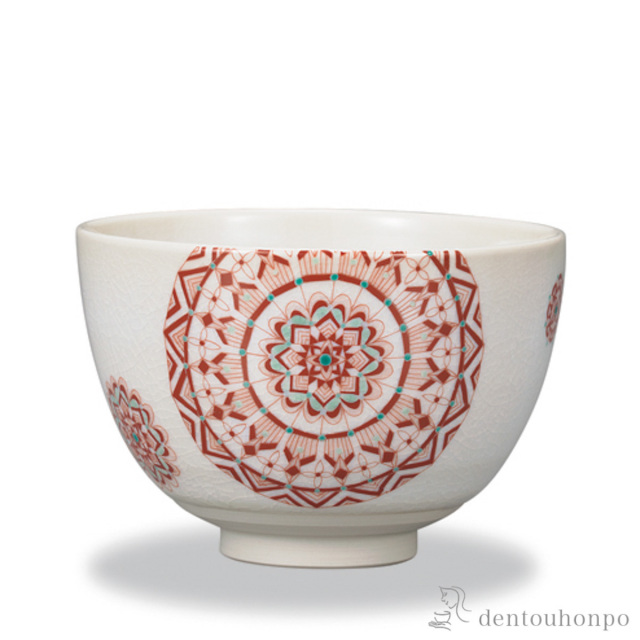 【送料無料】抹茶碗 赤絵丸紋≪在庫確認後、1~3営業日で出荷≫ ( 木箱名入れ有料 抹茶碗 茶道具 茶器 お稽古用 抹茶 九谷焼 )