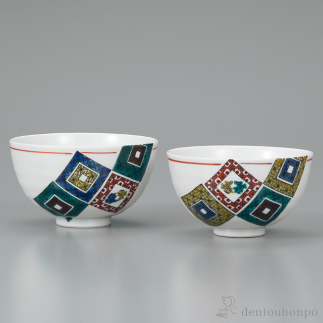 組飯碗 石畳の図 ペア≪在庫確認後、1~3営業日で出荷≫ ( ギフト プレゼント ご飯茶碗 結婚祝い おすすめ 九谷焼 )