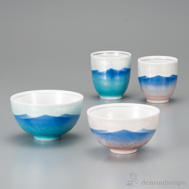 【送料無料】夫婦揃 銀彩連山 ペアセット≪在庫確認後、1~3営業日で出荷≫ ( 夫婦茶碗 夫婦湯呑 セット ご飯茶碗 湯飲み 九谷焼 )