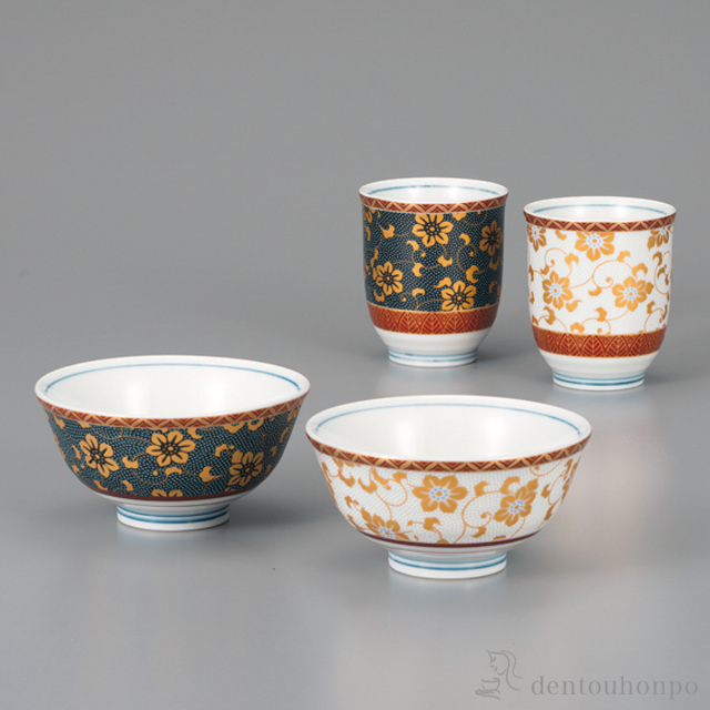 【送料無料】夫婦揃 鉄仙唐草 ペアセット≪在庫確認後、1~3営業日で出荷≫ ( 夫婦茶碗 夫婦湯呑 セット ご飯茶碗 湯飲み 九谷焼 )