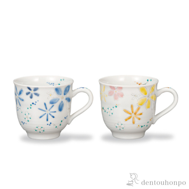 【送料無料】マグカップ 色絵花文 ペア≪在庫確認後、1~3営業日で出荷≫ ( プレゼント デザイン マグ オリジナル タンブラー 九谷焼 )