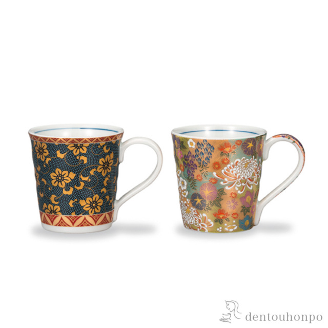 【送料無料】マグカップ 二趣久谷 ペア≪在庫確認後、1~3営業日で出荷≫ ( プレゼント デザイン マグ オリジナル タンブラー 九谷焼 )