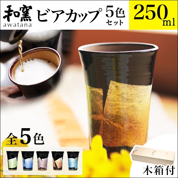 【送料無料】九谷焼 ビアカップ awatana 銀彩 専用木箱付き 250ml 5色セット≪13時までのご注文即日発送(休業日を除く)≫ ( 和窯 awatana あすつく 木箱名入れ有料 タンブラー ビアグラス ビアカップ 陶器 ビール 九谷焼 )