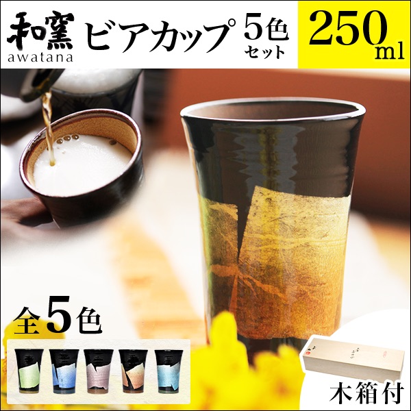 【送料無料】九谷焼 ビアカップ awatana 銀彩 専用木箱付き 250ml 5色セット≪13時までのご注文即日発送(休業日を除く)≫ ( 和窯 awatana あすつく 木箱名入れ有料 退職祝い 定年 タンブラー ビアグラス ビアカップ 陶器 ビール 九谷焼 )