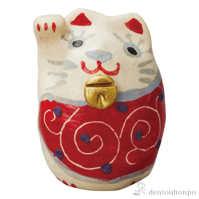 置物 赤絵まねきねこ 白≪在庫確認後、10~14営業日程で出荷≫ ( へちもん 木札名入れ有料 置物 幸運 開運 まねきねこ 風水 信楽焼 )