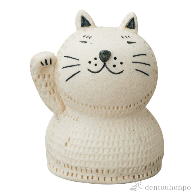 置物 餅ねこ 白≪在庫確認後、10~14営業日程で出荷≫ ( へちもん 木札名入れ有料 置物 幸運 開運 まねきねこ 風水 信楽焼 )