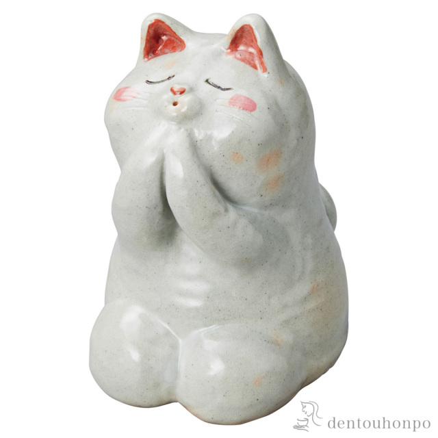 【送料無料】置物 しあわせ猫 おねがい 大≪在庫確認後、10~14営業日程で出荷≫ ( へちもん 木札名入れ有料 置物 幸運 開運 まねきねこ 風水 信楽焼 )