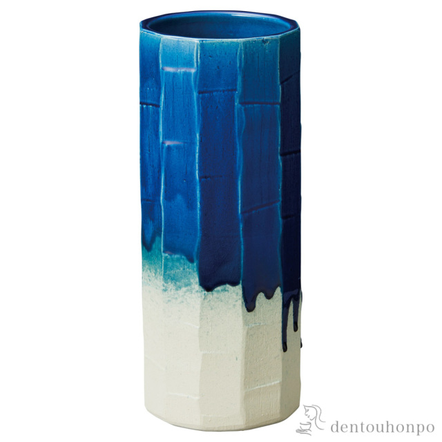 【送料無料】傘立て 面取 青ガラス窯変≪在庫確認後、10~14営業日程で出荷予定≫ ( へちもん スリム 玄関 お店 高級 おすすめ 信楽焼 )