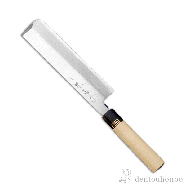 【送料無料】和包丁 堺菊守 銀３（水牛柄） 薄刃 240mm 1本 名入れ彫刻無料≪在庫確認後、7営業日程で出荷≫ ( 切れ味 ナイフ 庖丁 人気 おすすめ 堺打刃物 )