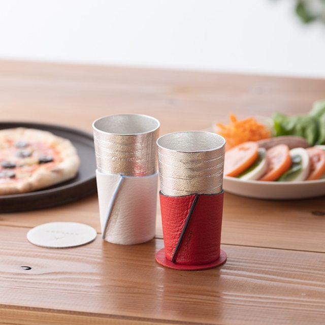 【送料無料】ビアカップ ペア祝杯セット 4種類から選べる カバー・コースター付≪在庫確認後、10~14営業日程で出荷予定≫ ( 酒器 日本酒 冷酒 プレゼント 人気 高岡銅器 )