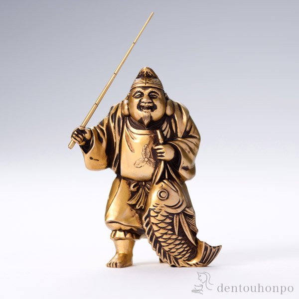 七福神 恵比寿 シルキーゴールド≪在庫確認後、1~3営業日で出荷≫ ( 木札名入れ有料 父の日 プレゼント 初任給 恵比寿 大黒 宝船 置物 幸運 高岡銅器 )
