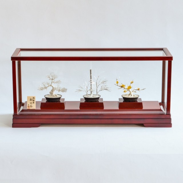 【送料無料】銀製 盆栽 松竹梅 ３点セット 特小≪約半年で出荷予定≫ ( 木札名入れ有料 高級 コレクション 美術品 工芸品 伝統 東京銀器（銀工芸） )