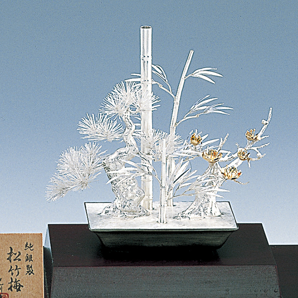 送料無料】 銀製 盆栽 松竹梅 5号・60g / 高級 コレクション 美術品