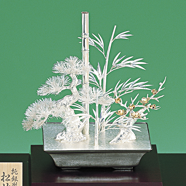 送料無料】 銀製 盆栽 松竹梅 8号・150g / 高級 コレクション 美術品