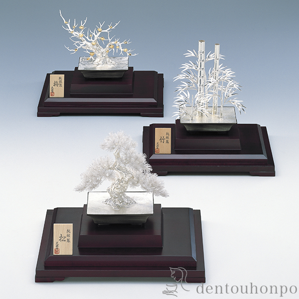 未開封　希少　純銀製　金属工芸品　6種セット　四季の花シリーズ　格安出品 送料無料】 銀製 盆栽 梅 8号・160g / 光則（銀工芸） 高級