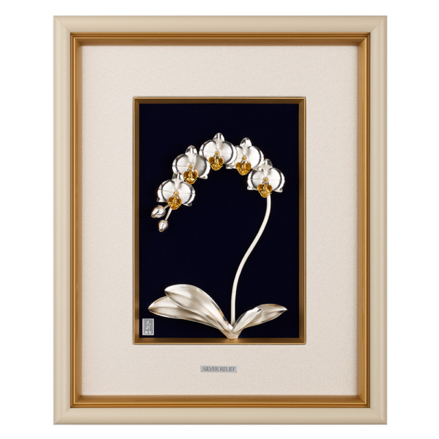 【送料無料】銀製 額 胡蝶蘭 1本立 A 3号・60g≪在庫確認後、10~14営業日程で出荷予定≫ ( 額縁 飾り フレーム 人気 おすすめ 東京銀器（銀工芸） )