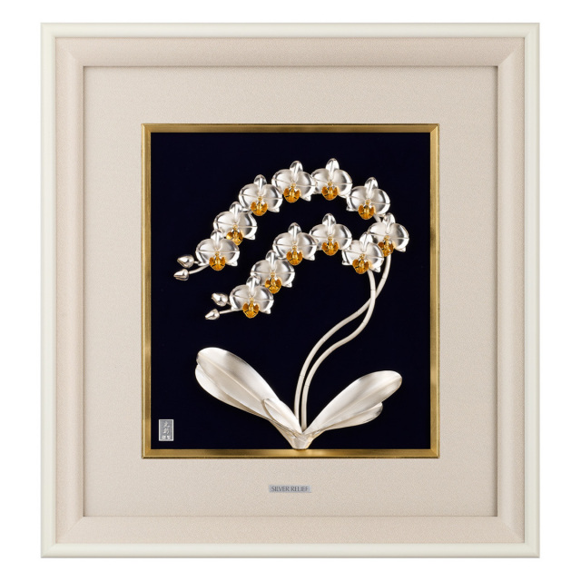 【送料無料】銀製 額 胡蝶蘭 2本立 A 4号・130g≪2ヶ月程で出荷予定≫ ( 額縁 飾り フレーム 人気 おすすめ 東京銀器（銀工芸） )