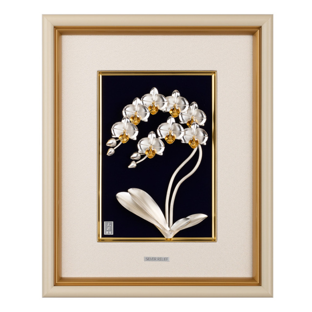 【送料無料】銀製 額 胡蝶蘭 2本立 B 3号・85g≪2ヶ月程で出荷予定≫ ( 額縁 飾り フレーム 人気 おすすめ 東京銀器（銀工芸） )