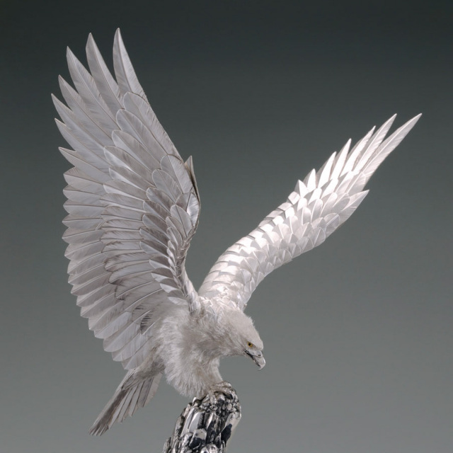 極上品 シルバー 銀製　美術工芸品 送料無料】 銀製 桜 特大・1840g / 光則（銀工芸） 高級 コレクション