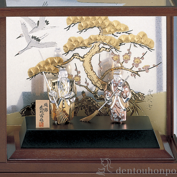 銀細工　高砂人形　武比古作　純銀　翁　嫗　関工芸社　工芸品　銀工芸 銀細工 高砂人形 武比古作 純銀 翁 嫗 関工芸社 工芸品 銀工芸