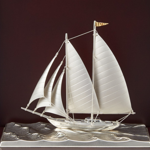 送料無料】 銀製 ヨット スクーナー スロープケース 47g / 高級