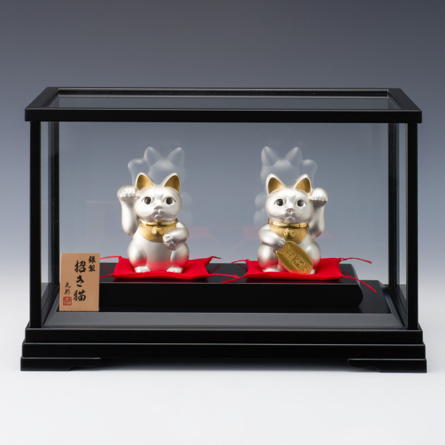 【送料無料】銀製 招き猫 セット 180g≪14営業日程で出荷予定≫ ( 置物 幸運 開運 まねきねこ 風水 東京銀器（銀工芸） )